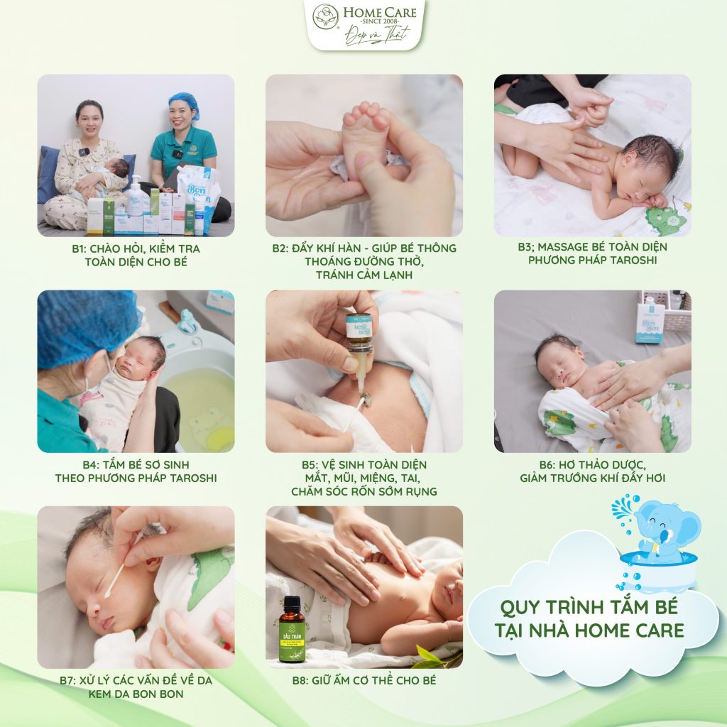 Quy trình một buổi tắm bé sơ sinh tại nhà chuẩn Hoàng Gia Taroshi